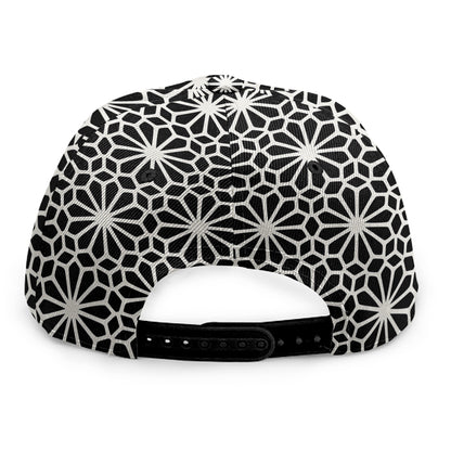 Black And White Geometric Floral Print Snapback Cap