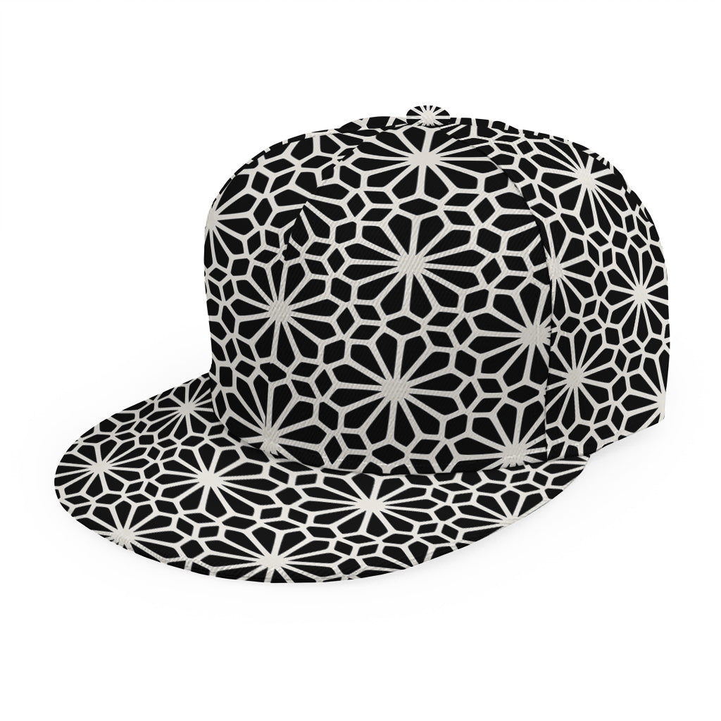 Black And White Geometric Floral Print Snapback Cap