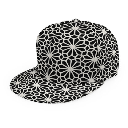 Black And White Geometric Floral Print Snapback Cap