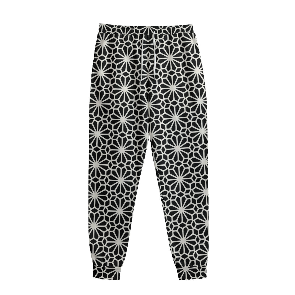 Black And White Geometric Floral Print Sweatpants