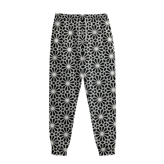 Black And White Geometric Floral Print Sweatpants