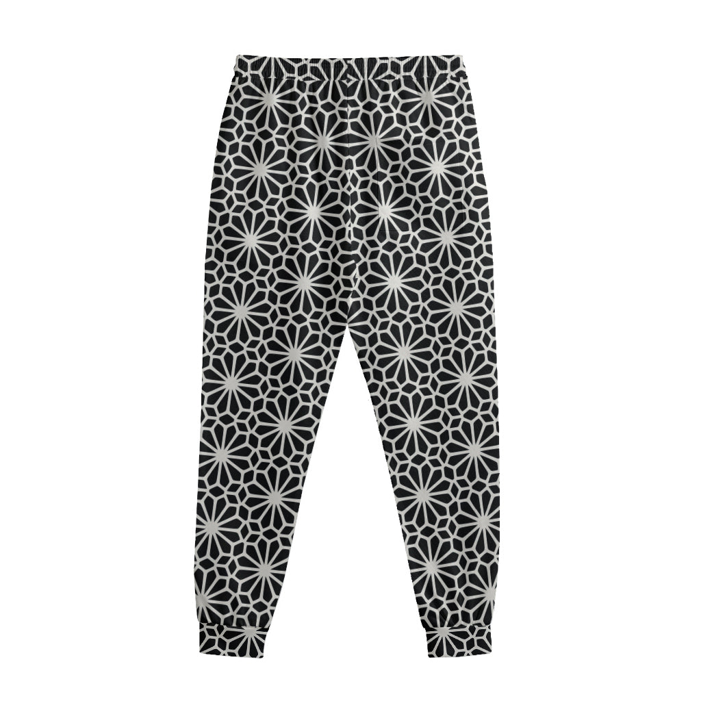 Black And White Geometric Floral Print Sweatpants