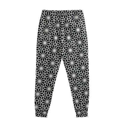 Black And White Geometric Floral Print Sweatpants