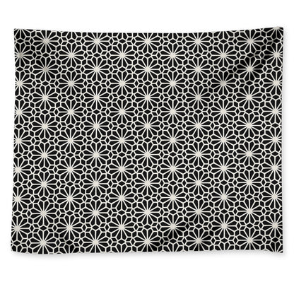 Black And White Geometric Floral Print Tapestry