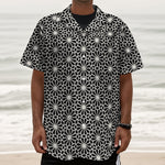 Black And White Geometric Floral Print Textured Short Sleeve Shirt