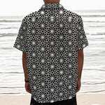 Black And White Geometric Floral Print Textured Short Sleeve Shirt