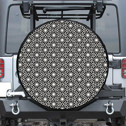 Black And White Geometric Floral Print Tire Cover