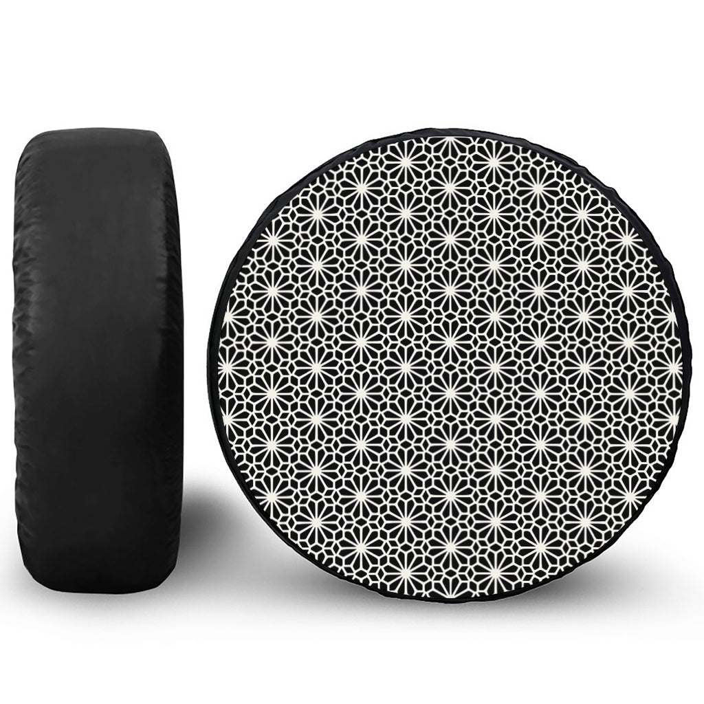 Black And White Geometric Floral Print Tire Cover