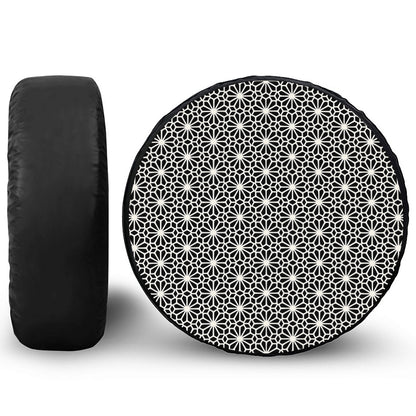 Black And White Geometric Floral Print Tire Cover