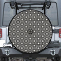 Black And White Geometric Floral Print Tire Cover With Camera Hole