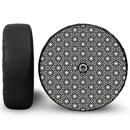 Black And White Geometric Floral Print Tire Cover With Camera Hole