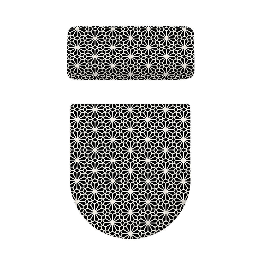 Black And White Geometric Floral Print Toilet Lid And Tank Cover Set