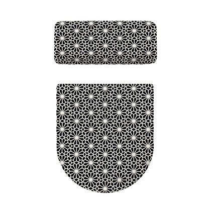 Black And White Geometric Floral Print Toilet Lid And Tank Cover Set