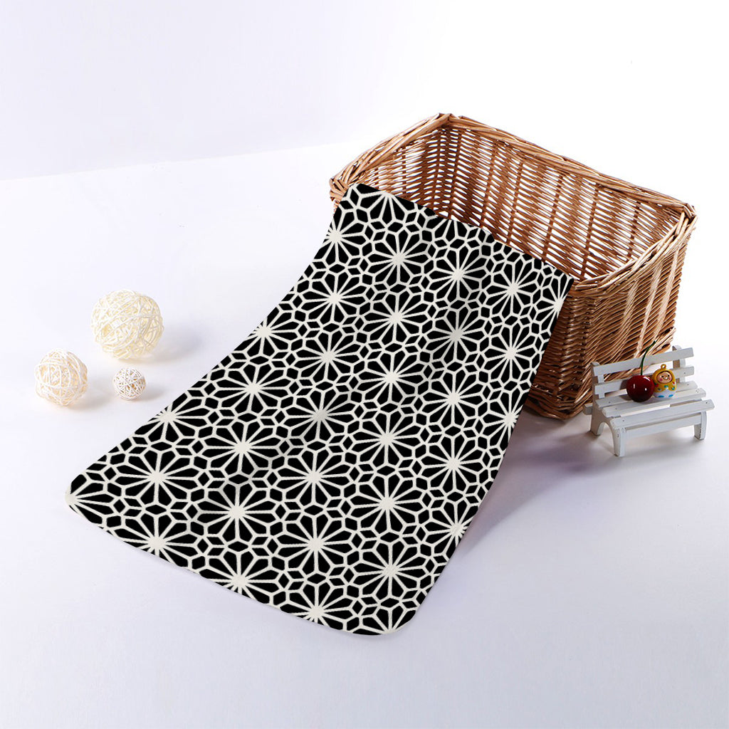 Black And White Geometric Floral Print Towel