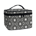Black And White Geometric Floral Print Travel Makeup Bag