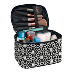 Black And White Geometric Floral Print Travel Makeup Bag