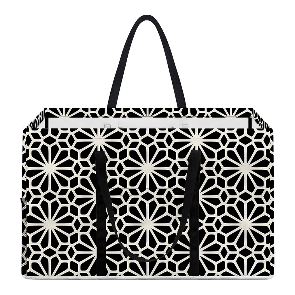 Black And White Geometric Floral Print Utility Tote Bag