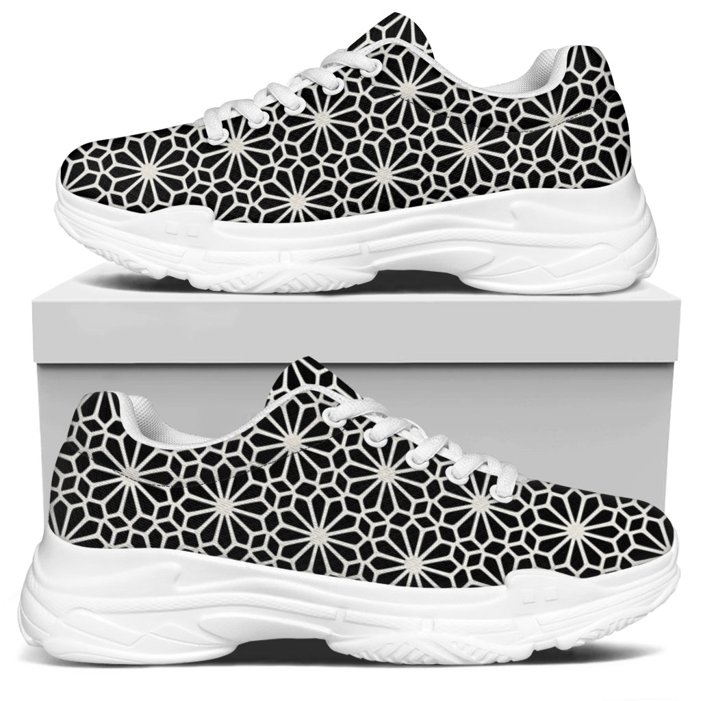 Black And White Geometric Floral Print White Chunky Shoes