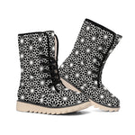 Black And White Geometric Floral Print Winter Boots