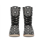Black And White Geometric Floral Print Winter Boots
