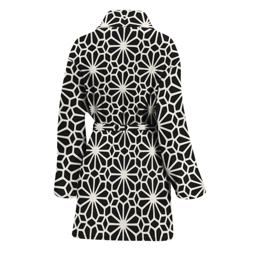 Black And White Geometric Floral Print Women's Bathrobe