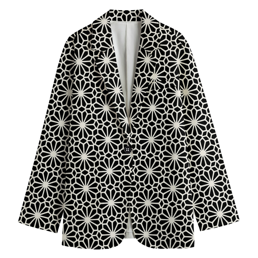 Black And White Geometric Floral Print Women's Blazer