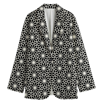 Black And White Geometric Floral Print Women's Blazer