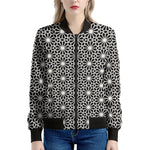 Black And White Geometric Floral Print Women's Bomber Jacket