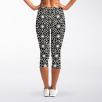 Black And White Geometric Floral Print Women's Capri Leggings