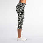 Black And White Geometric Floral Print Women's Capri Leggings