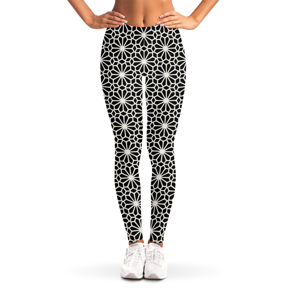 Black And White Geometric Floral Print Women's Leggings