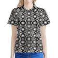 Black And White Geometric Floral Print Women's Polo Shirt