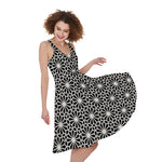 Black And White Geometric Floral Print Women's Sleeveless Dress