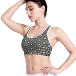 Black And White Geometric Floral Print Women's Sports Bra