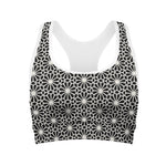 Black And White Geometric Floral Print Women's Sports Bra