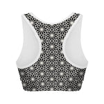 Black And White Geometric Floral Print Women's Sports Bra
