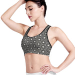 Black And White Geometric Floral Print Women's Sports Bra