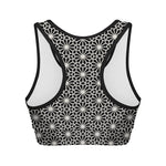 Black And White Geometric Floral Print Women's Sports Bra