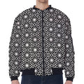 Black And White Geometric Floral Print Zip Sleeve Bomber Jacket