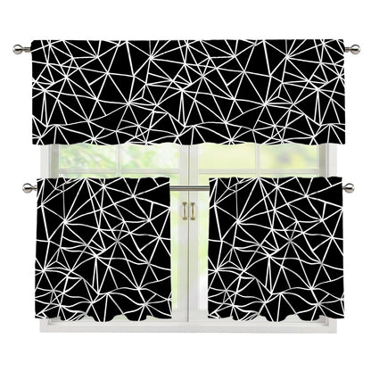 Black And White Geometric Mosaic Print 3 Piece Kitchen Curtains