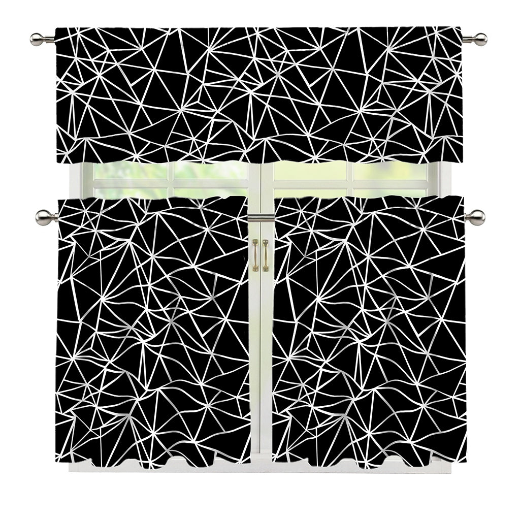 Black And White Geometric Mosaic Print 3 Piece Kitchen Curtains