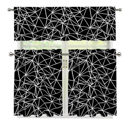 Black And White Geometric Mosaic Print 3 Piece Kitchen Curtains