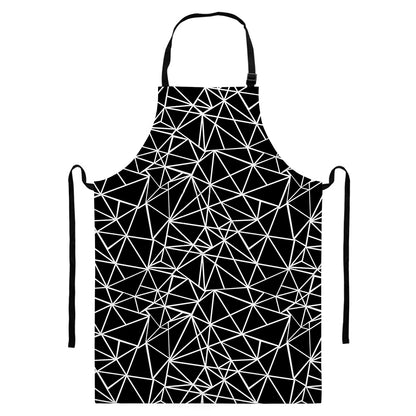 Black And White Geometric Mosaic Print Bib Apron With Pocket