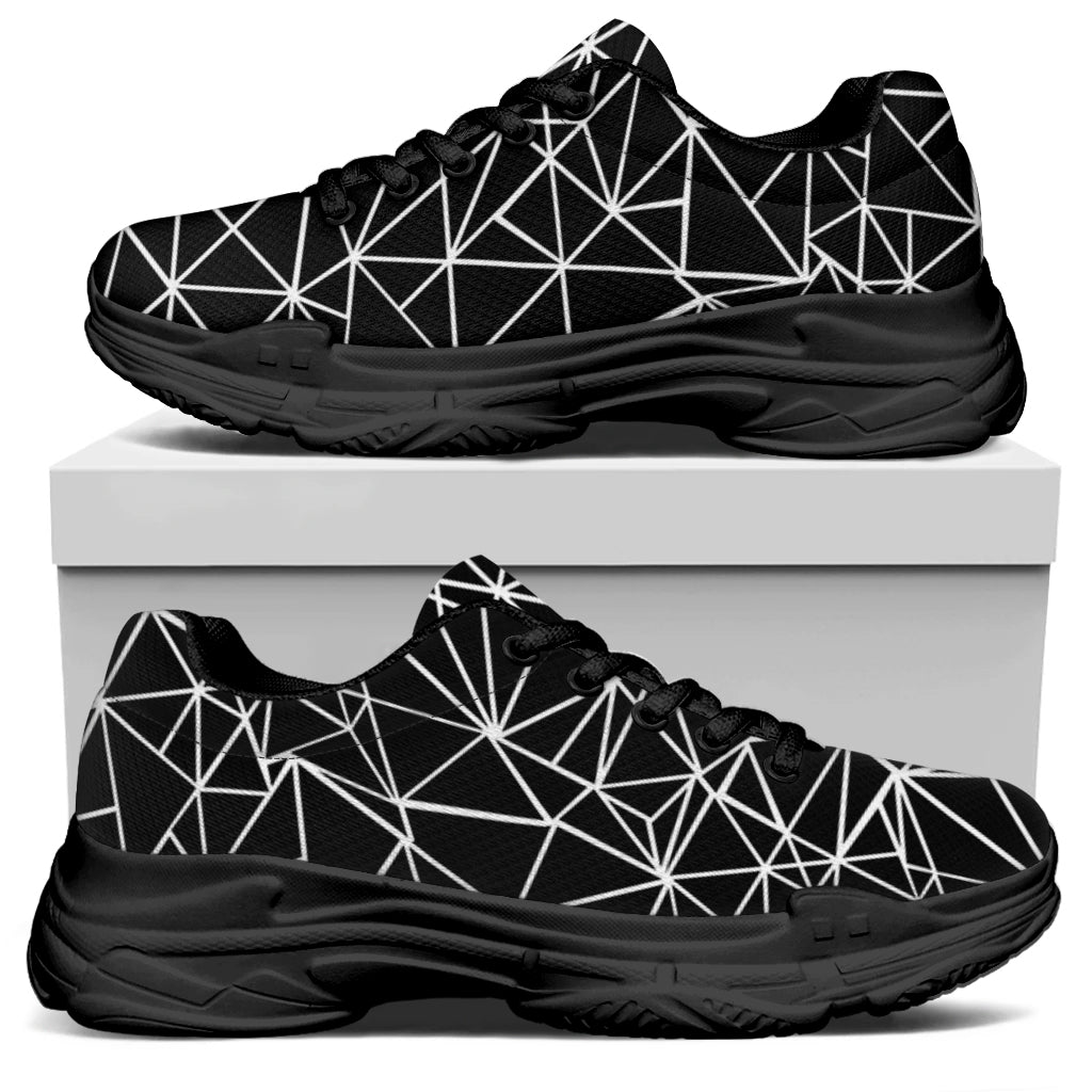 Black And White Geometric Mosaic Print Black Chunky Shoes