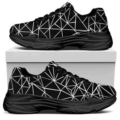 Black And White Geometric Mosaic Print Black Chunky Shoes