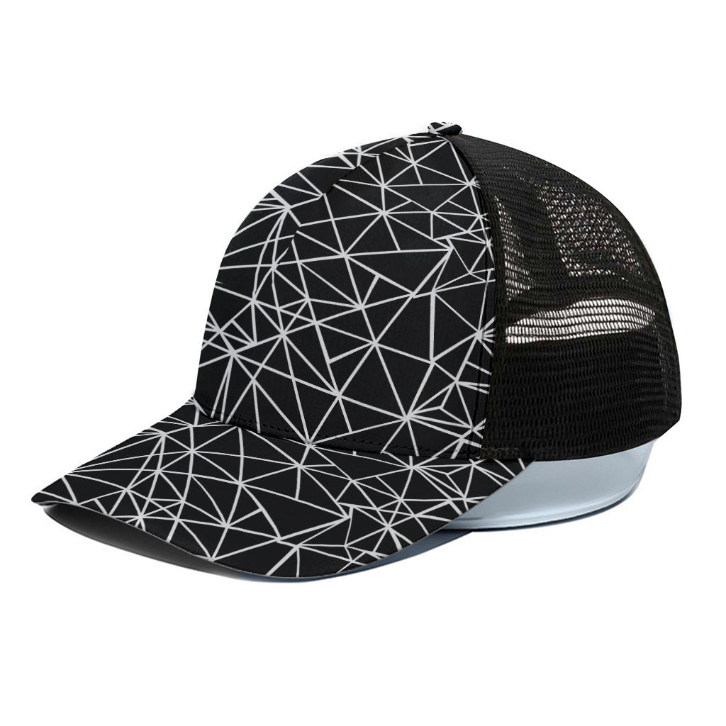 Black And White Geometric Mosaic Print Black Mesh Trucker Cap
