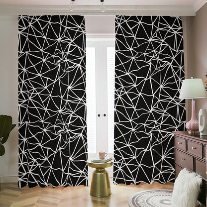 Black And White Geometric Mosaic Print Blackout Pencil Pleat Curtains