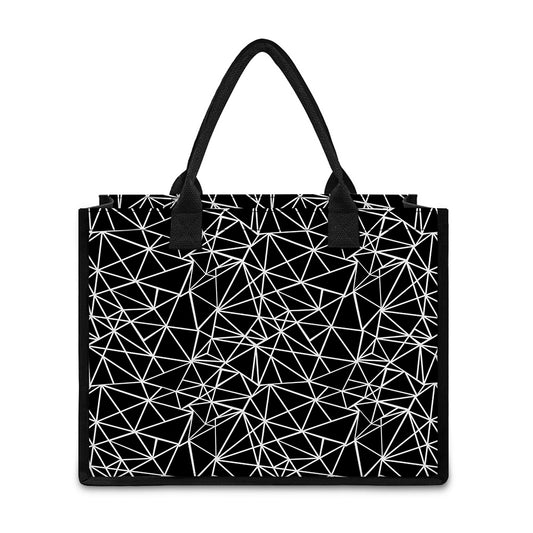Black And White Geometric Mosaic Print Canvas Tote Bag