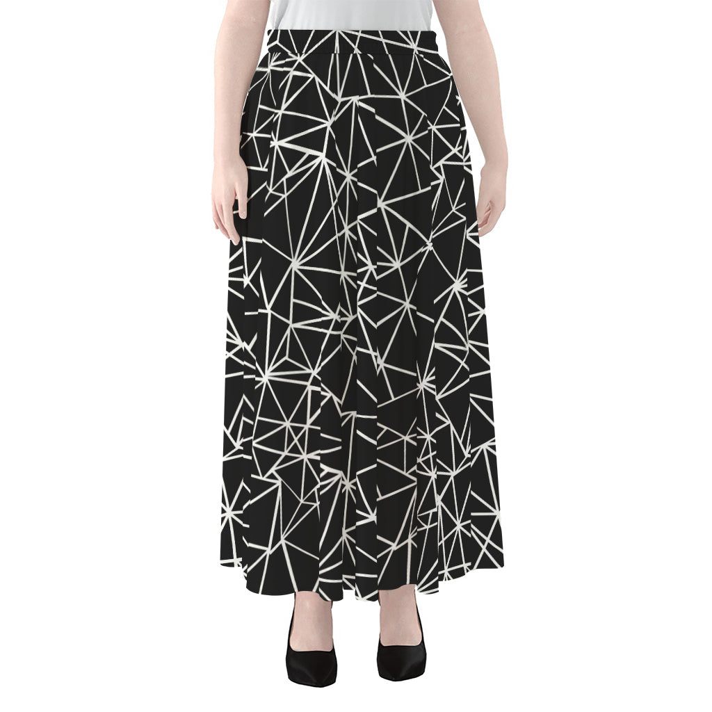 Black And White Geometric Mosaic Print Chiffon Maxi Skirt