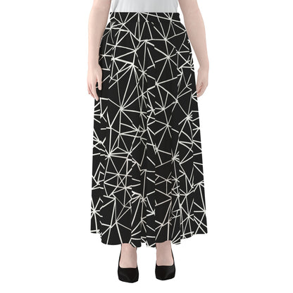 Black And White Geometric Mosaic Print Chiffon Maxi Skirt